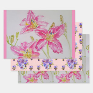 Feuille De Papier Cadeau Jolie Lys Fleur Rose Floral Lys Aquarelle