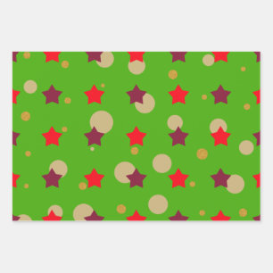 Feuille De Papier Cadeau Jolie moderne Green Red Stars Cadeau de Noël