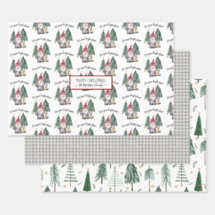 Feuille De Papier Cadeau Jolie Noël Gnomes Light Shine Forest Tree Star