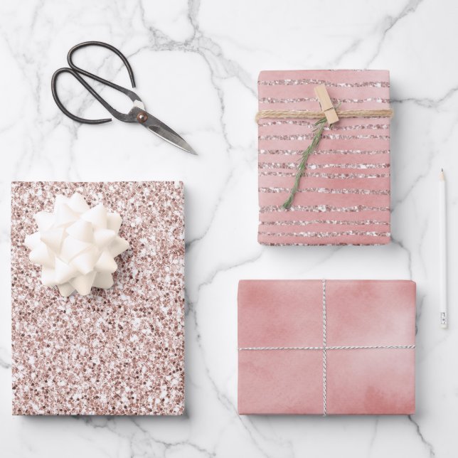 Feuille De Papier Cadeau Jolie Parties scintillant rose (Recto)