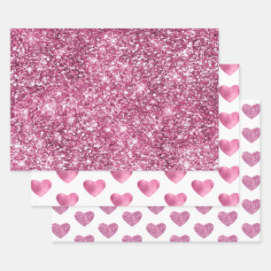 Feuille De Papier Cadeau Jolie Parties scintillant rose Glam Coeur Annivers