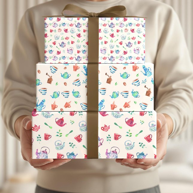 Feuille De Papier Cadeau Jolie Tea Party et Motifs de café (Créateur téléchargé)