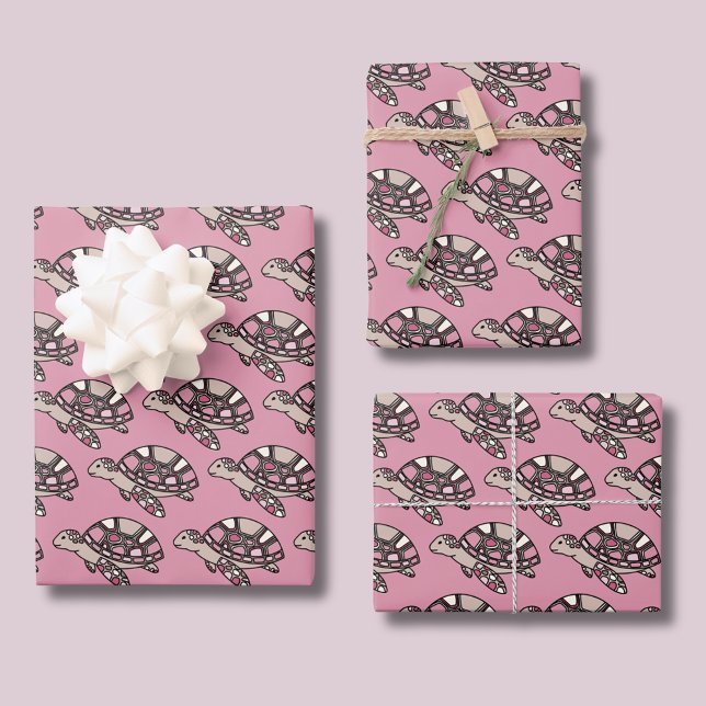 Feuille De Papier Cadeau Jolie tortue de mer rose (Cute pink sea turtle girls wrapping paper. Matching items available. )