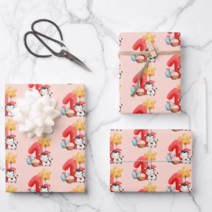 Feuille De Papier Cadeau Jolie vache 1er anniversaire