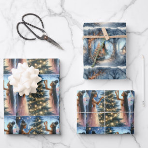 Feuille De Papier Cadeau Jolies fées décorant l'arbre de Noël