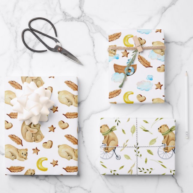 Feuille De Papier Cadeau Jolies Fentes Sur Bicyclettes Bateaux (Recto)