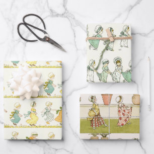 Feuille De Papier Cadeau Jolies Filles aux Bonnets Vintage par Kate Greenaw
