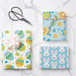 Feuille De Papier Cadeau Jolies fleurs d'oeufs de lapin de Pâques