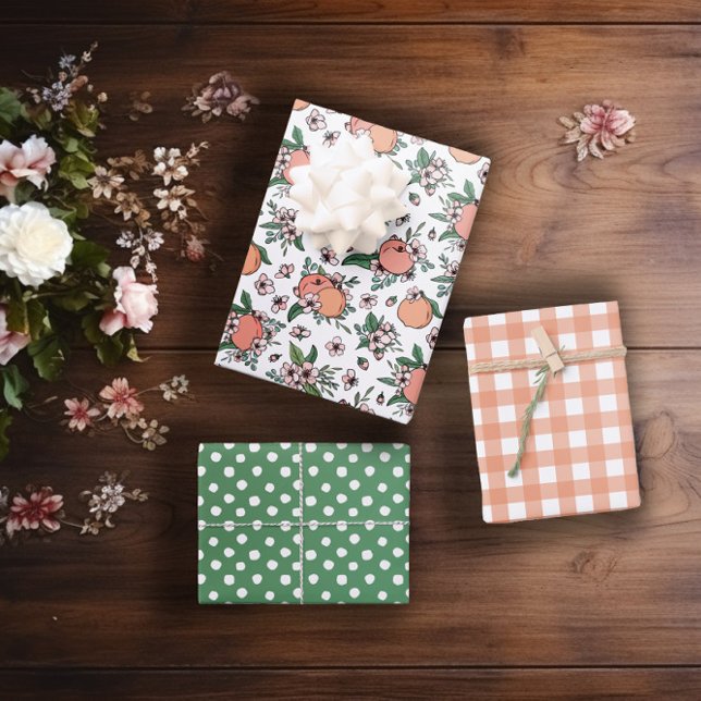 Feuille De Papier Cadeau Jolies pêches et En vichy Motifs mixtes (Créateur téléchargé)