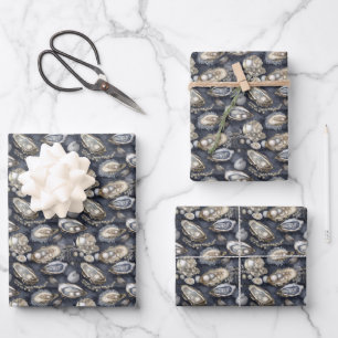 Feuille De Papier Cadeau jolis huîtres et perles motif carrelé 