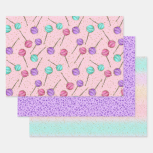 Feuille De Papier Cadeau Jolis Sucettes Rose Menthe Violet Pour Petite Fill