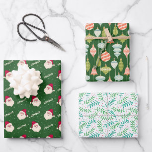 Feuille De Papier Cadeau Jolly Old St. Nick, les ornements de Noël et Holly