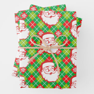 Feuille De Papier Cadeau Jolly Santa Claus sur Plaid