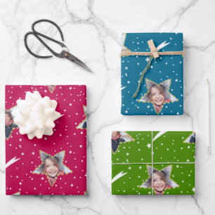 Feuille De Papier Cadeau Jote étoile Motif Couleurs vives Photo Noël