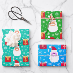 Feuille De Papier Cadeau Jote Père Noël Flammes de neige et cadeaux Wrapper
