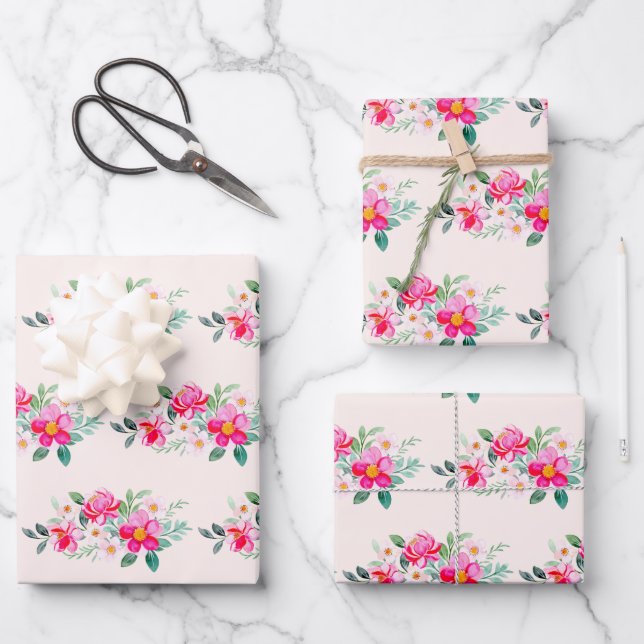 Feuille De Papier Cadeau Jouer Joli Bouquet de Fleur Rose (Recto)