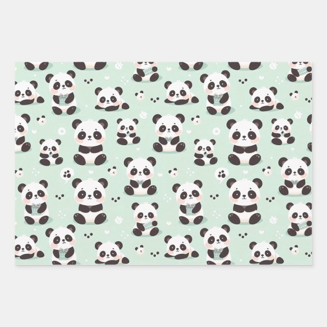 Feuille De Papier Cadeau Jouer Motif Panda (Devant)