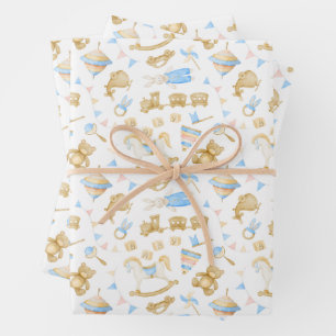 Feuille De Papier Cadeau Jouets bébé aquarelle Train Bunny Rabbit Baby