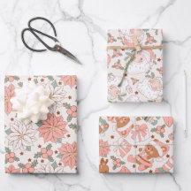 Jouets de Noël rose Vintage Père Noël Floral