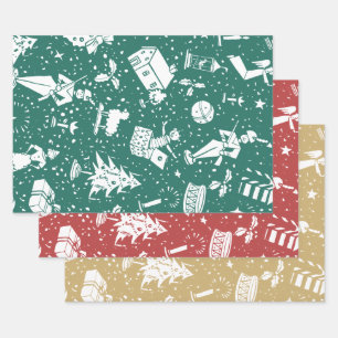 Feuille De Papier Cadeau Jouets et symboles de Noël Vintage Motif