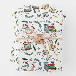 Feuille De Papier Cadeau Jouets nostalgiques classiques de Noël Toyland