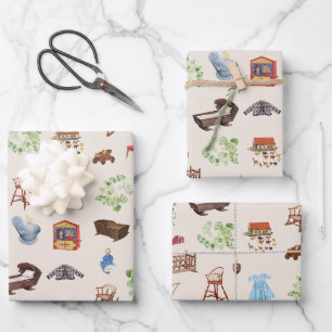 Feuille De Papier Cadeau Jouets Vintages pour bébés neutres selon le sexe M