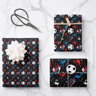 Feuille De Papier Cadeau Joueur de soccer - Rouge Blanc Bleu Freestyle