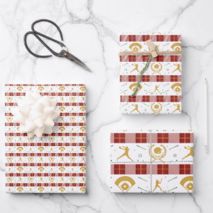 Feuille De Papier Cadeau Joueuse de softball des Filles de Noël - Rouge Ver