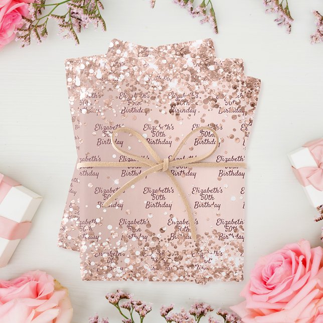 Feuille De Papier Cadeau Jour d'anniversaire rousse rose or éclat (Créateur téléchargé)