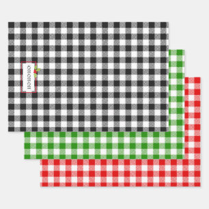 Feuille De Papier Cadeau Jour de Noël Pressé Noir Blanc Rouge Vert