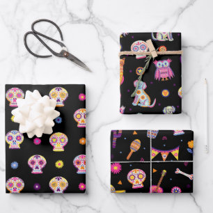 Feuille De Papier Cadeau Jour des crânes de sucre de l'Halloween décédé col