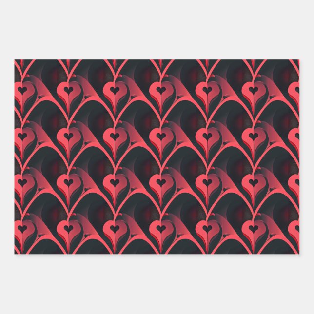 Feuille De Papier Cadeau Jour des Valentines du Coeur d'Amour Abstrait fonc (Devant)