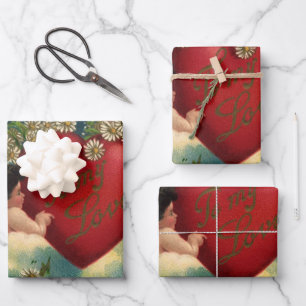 Feuille De Papier Cadeau Jour des Valentines vintages Cherubs victoriens au