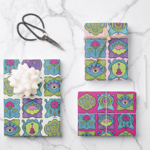 Feuille De Papier Cadeau Joyau Whimsical Tons Main dessiné Cadres Boho