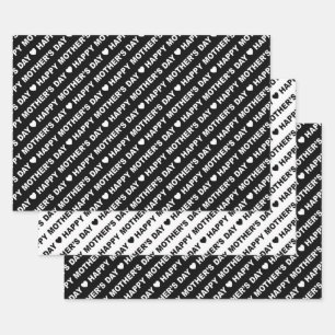 Feuille De Papier Cadeau Joyeuse Fête des Mères Noir et Blanc