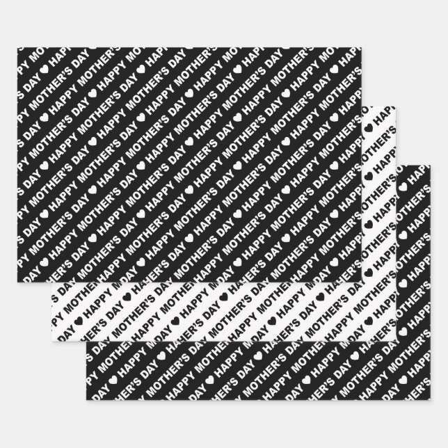 Feuille De Papier Cadeau Joyeuse Fête des Mères Noir et Blanc (Lot)