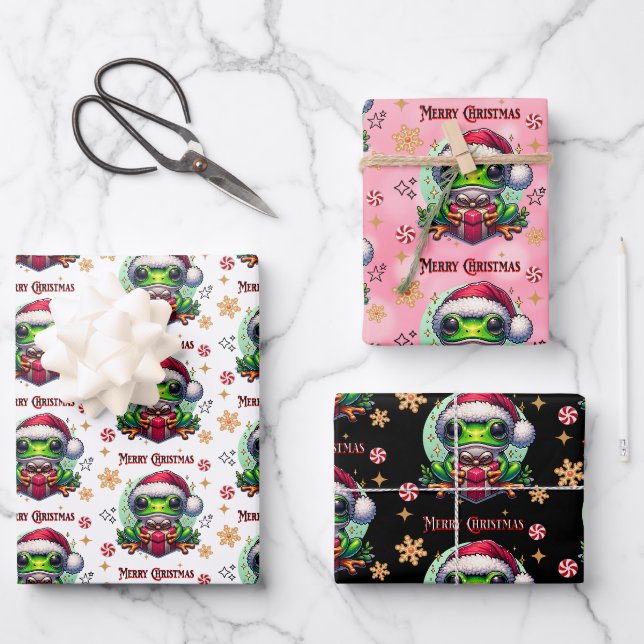 Feuille De Papier Cadeau Joyeuse grenouille de Noël (Recto)