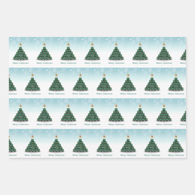 Feuille De Papier Cadeau Joyeuses boules de Noël Arbre Mint Pastel Design (Devant)