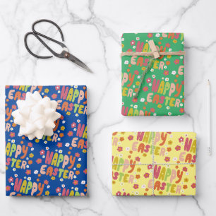 Feuille De Papier Cadeau Joyeuses Fêtes de Pâques Colorful Moderne Bulle Le