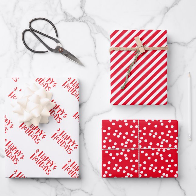 Feuille De Papier Cadeau Joyeuses fêtes - Motifs de Noël Rouge (Recto)