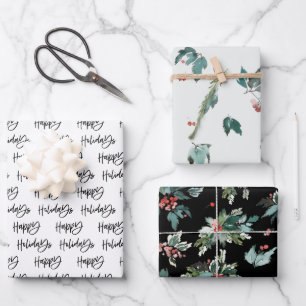 Feuille De Papier Cadeau Joyeuses vacances Botanical Berry Motif