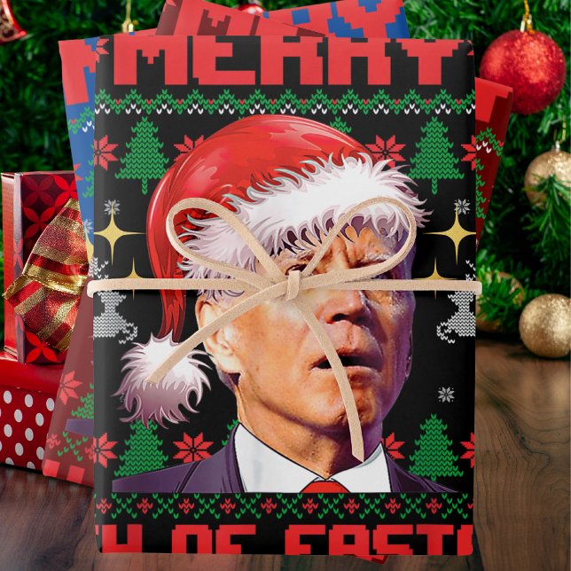 Feuille De Papier Cadeau Joyeux 4 de Pâques drôle Joe Biden Noël (Créateur téléchargé)