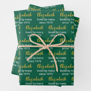 Feuille De Papier Cadeau Joyeux 50e anniversaire Nom Or Blanc et chasseur V