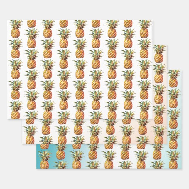 Feuille De Papier Cadeau Joyeux ananas tropicaux (Lot)