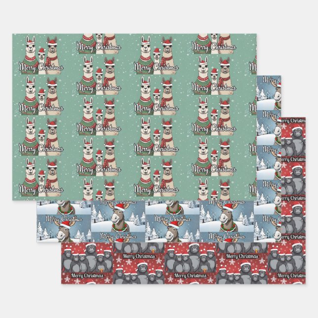Feuille De Papier Cadeau Joyeux animal de Noël (Lot)