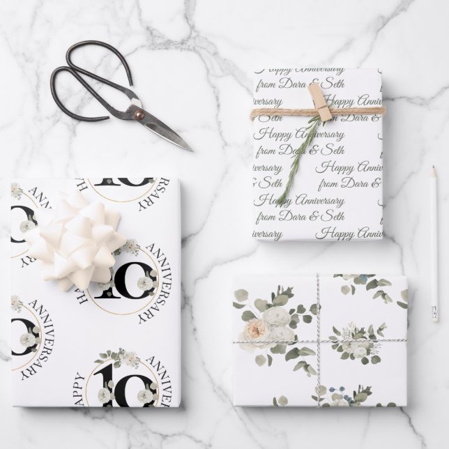 Feuille De Papier Cadeau Joyeux anniversaire 10 ans personnalisé (Recto)