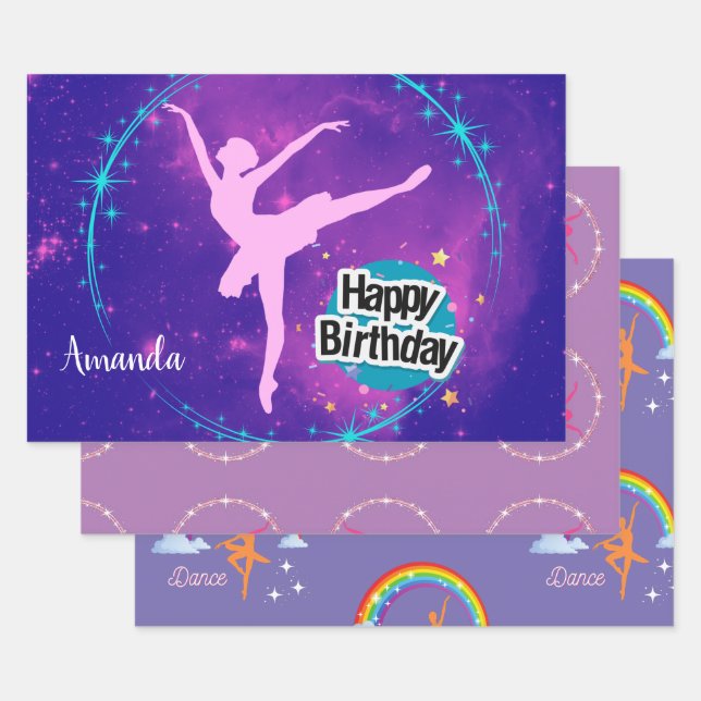 Feuille De Papier Cadeau Joyeux anniversaire Ballerina Galaxy Personnalisé (Lot)
