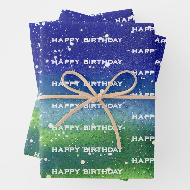 Feuille De Papier Cadeau Joyeux Anniversaire bleu (En situation)