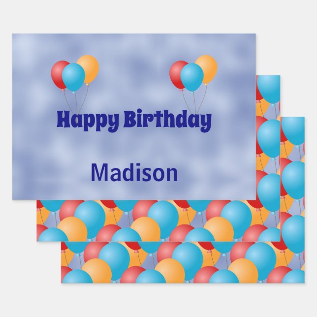 Feuille De Papier Cadeau Joyeux anniversaire des ballons personnalisés (Lot)