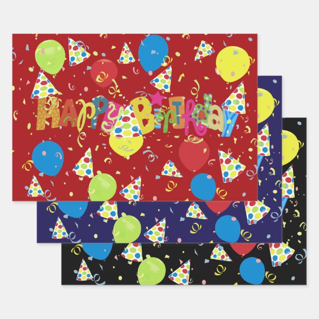 Feuille De Papier Cadeau Joyeux anniversaire festif (Lot)